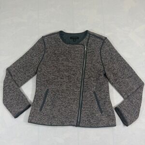 Ann Taylor Moto Jacket Womens Petite 10P Gray Heather Textured Asymmetrical Zip